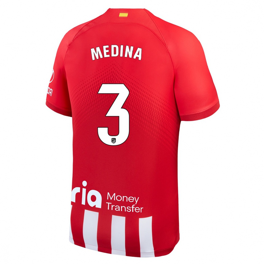 Niño Fútbol Camiseta Andrea Medina #3 Rojo Blanco 1ª Equipación 2023/24