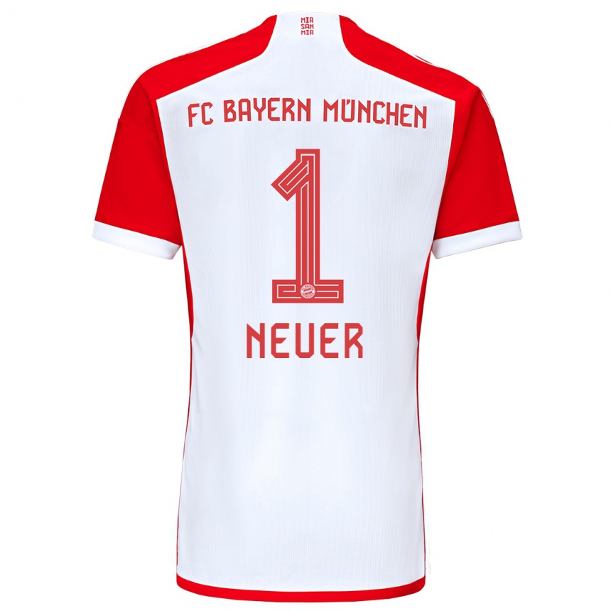 Niño Fútbol Camiseta Manuel Neuer #1 Rojo Blanco 1ª Equipación 2023/24