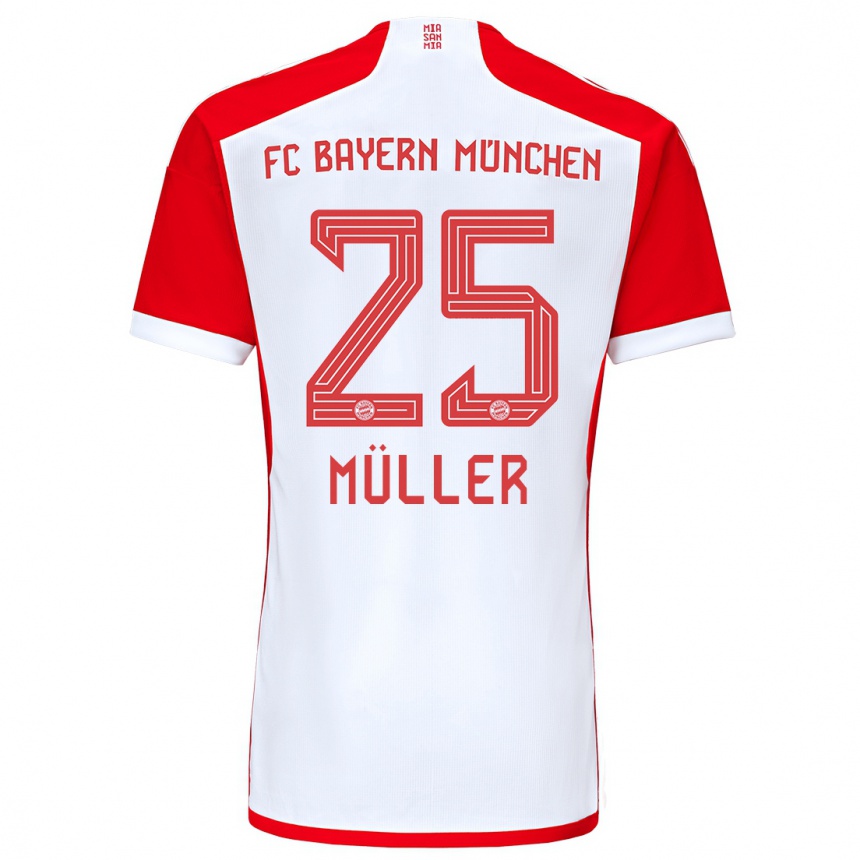 Niño Fútbol Camiseta Thomas Muller #25 Rojo Blanco 1ª Equipación 2023/24