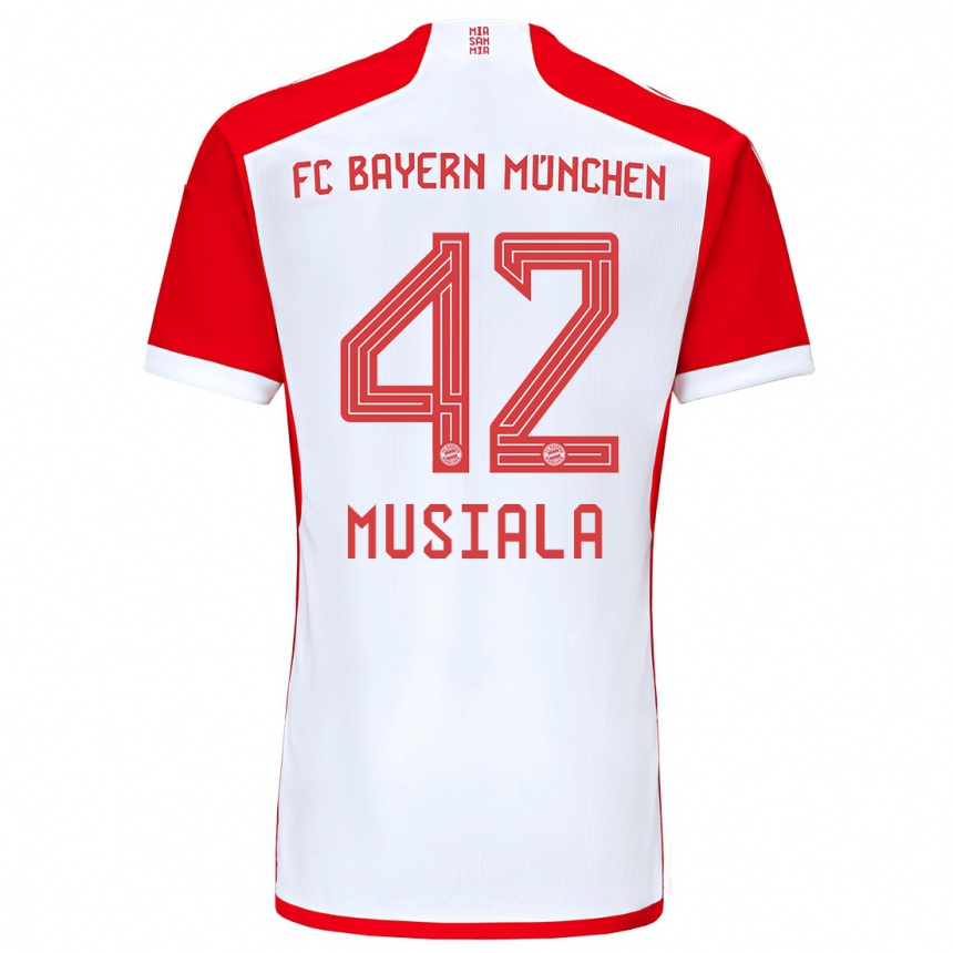 Niño Fútbol Camiseta Jamal Musiala #42 Rojo Blanco 1ª Equipación 2023/24