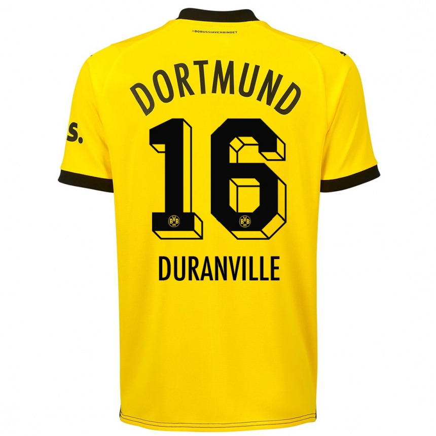 Niño Fútbol Camiseta Julien Duranville #16 Amarillo 1ª Equipación 2023/24