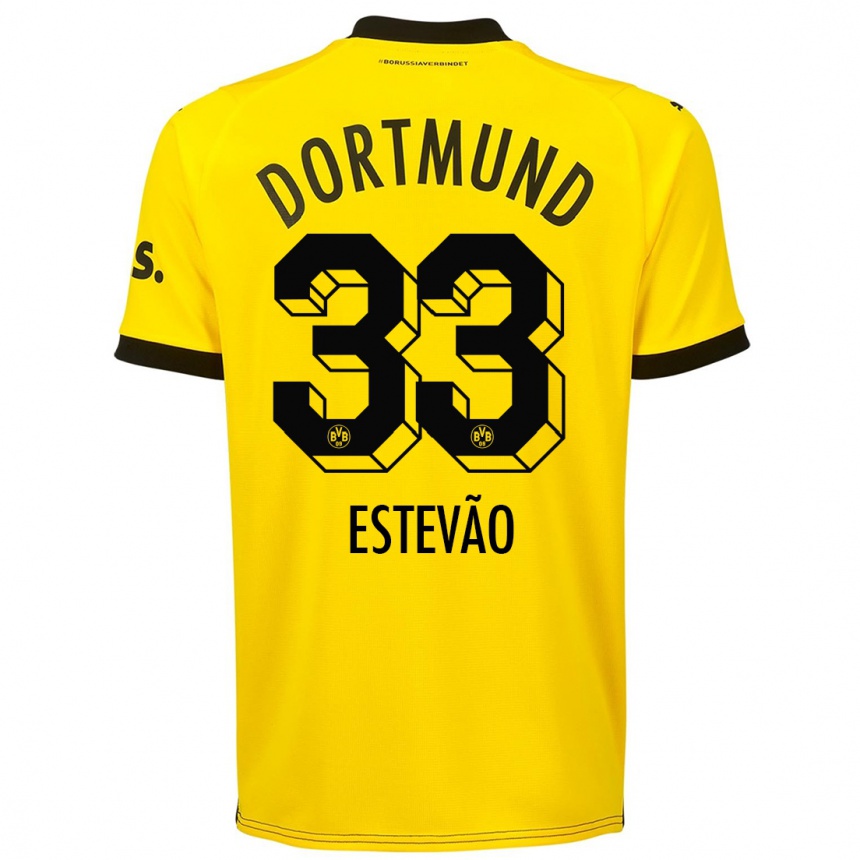 Niño Fútbol Camiseta Tiago Estevão #33 Amarillo 1ª Equipación 2023/24