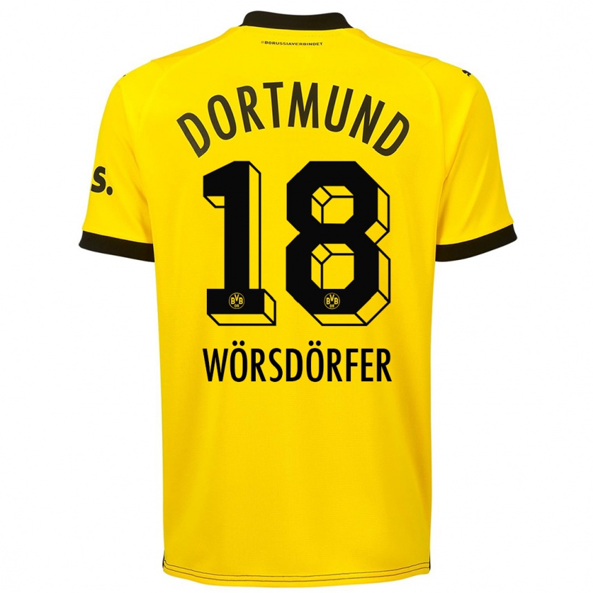 Niño Fútbol Camiseta Len Wörsdörfer #18 Amarillo 1ª Equipación 2023/24