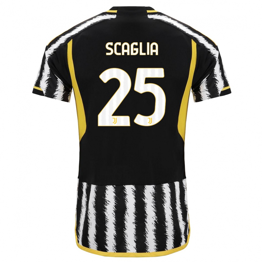 Niño Fútbol Camiseta Simone Scaglia #25 Blanco Negro 1ª Equipación 2023/24