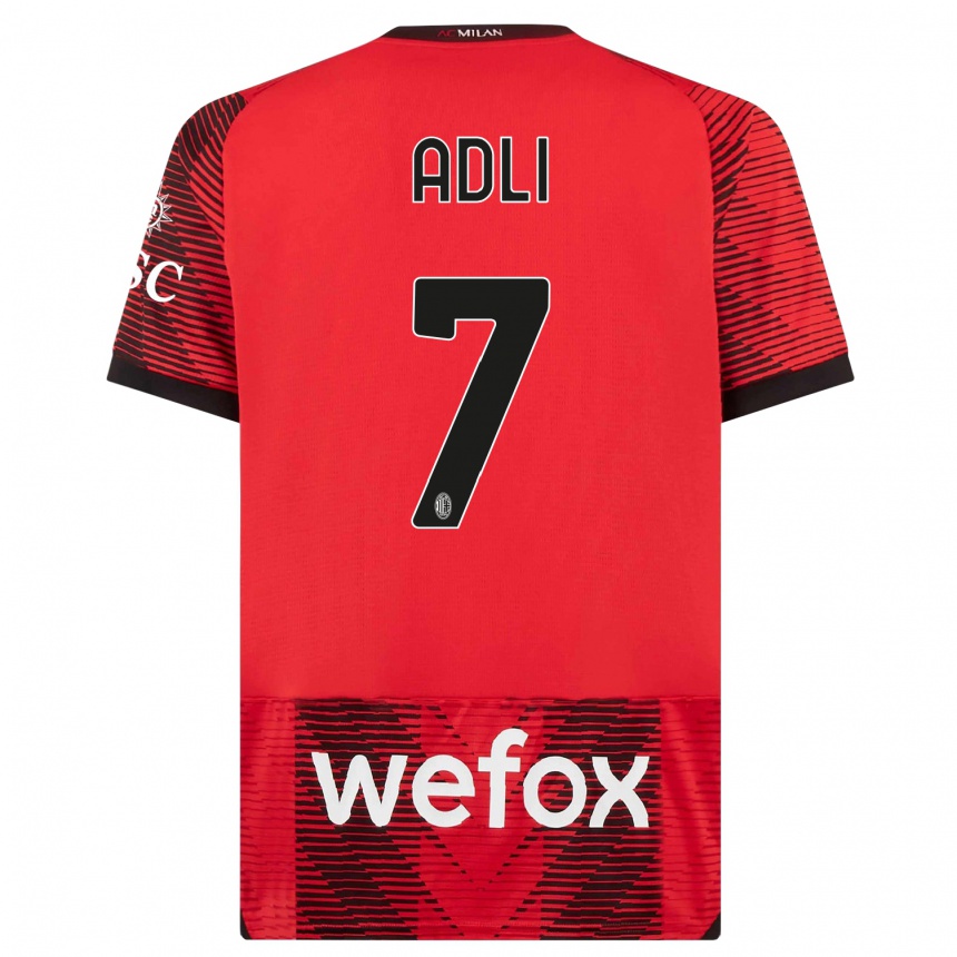 Niño Fútbol Camiseta Yacine Adli #7 Negro Rojo 1ª Equipación 2023/24