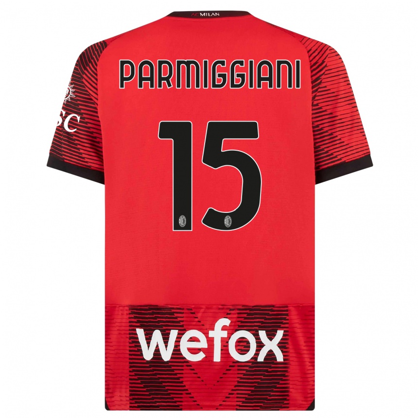 Niño Fútbol Camiseta Pietro Parmiggiani #15 Negro Rojo 1ª Equipación 2023/24