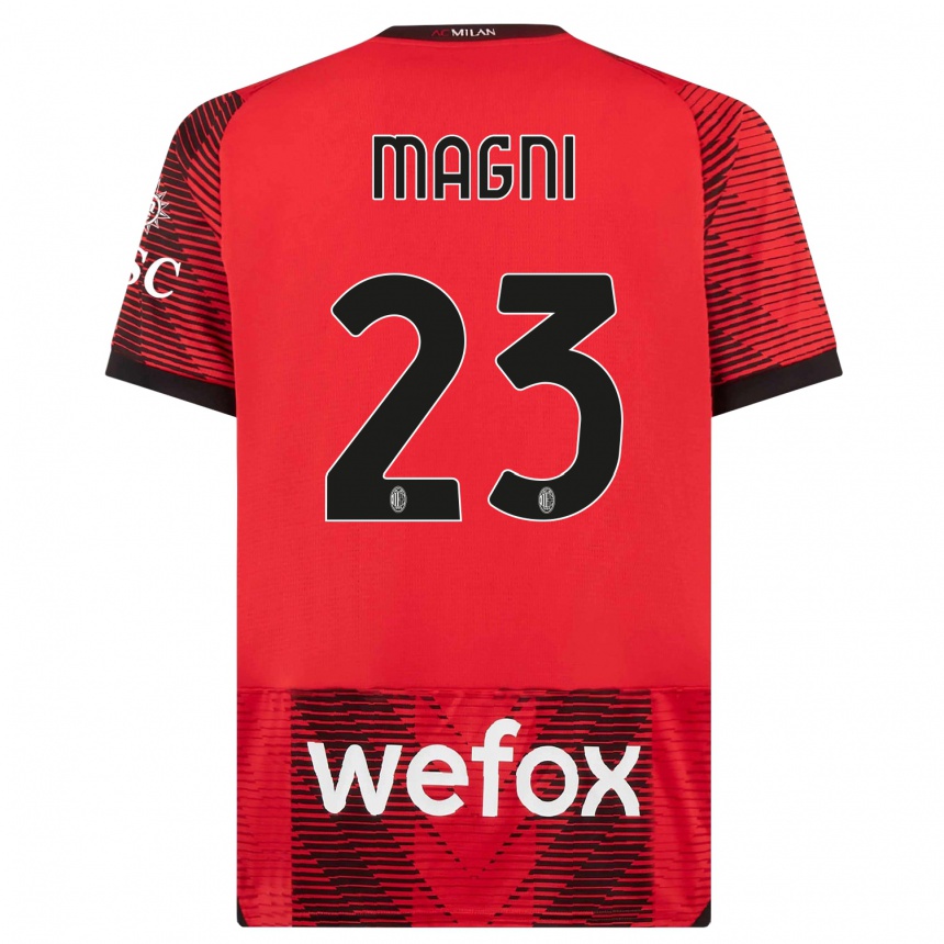 Niño Fútbol Camiseta Vittorio Magni #23 Negro Rojo 1ª Equipación 2023/24