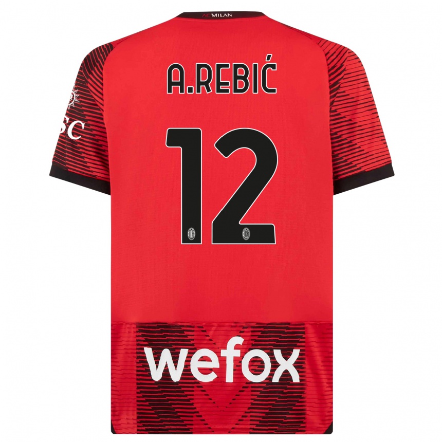 Niño Fútbol Camiseta Ante Rebic #12 Negro Rojo 1ª Equipación 2023/24