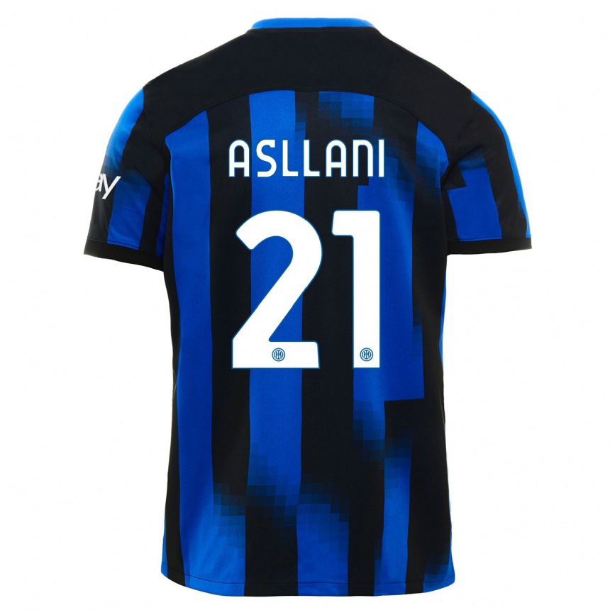 Niño Fútbol Camiseta Kristjan Asllani #21 Azul Negro 1ª Equipación 2023/24