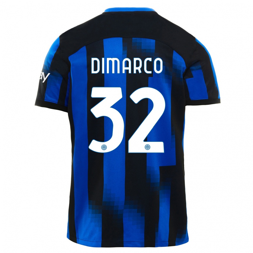 Niño Fútbol Camiseta Federico Dimarco #32 Azul Negro 1ª Equipación 2023/24