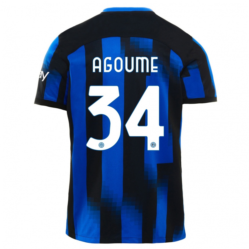 Niño Fútbol Camiseta Lucien Agoume #34 Azul Negro 1ª Equipación 2023/24