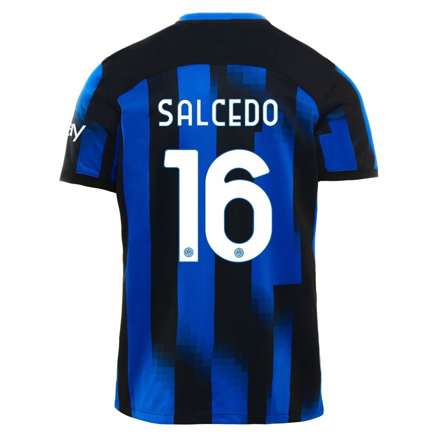 Niño Fútbol Camiseta Eddie Salcedo #16 Azul Negro 1ª Equipación 2023/24