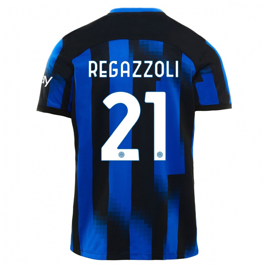 Niño Fútbol Camiseta Alice Regazzoli #21 Azul Negro 1ª Equipación 2023/24