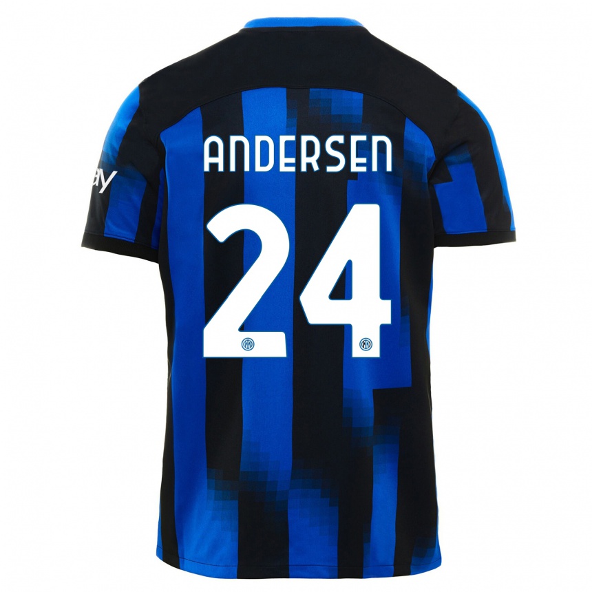 Niño Fútbol Camiseta Silas Andersen #24 Azul Negro 1ª Equipación 2023/24