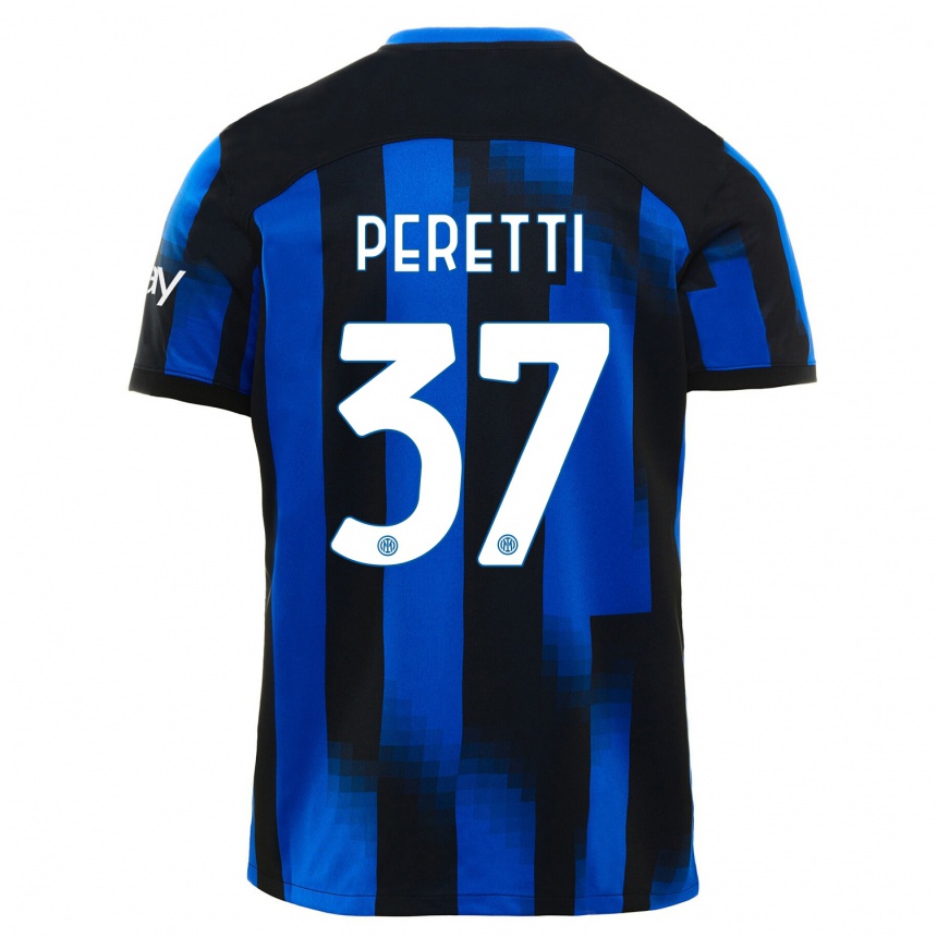 Niño Fútbol Camiseta Lorenzo Peretti #37 Azul Negro 1ª Equipación 2023/24