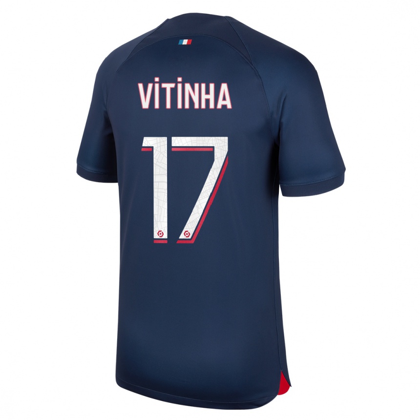 Niño Fútbol Camiseta Vitinha #17 Azul Rojo 1ª Equipación 2023/24