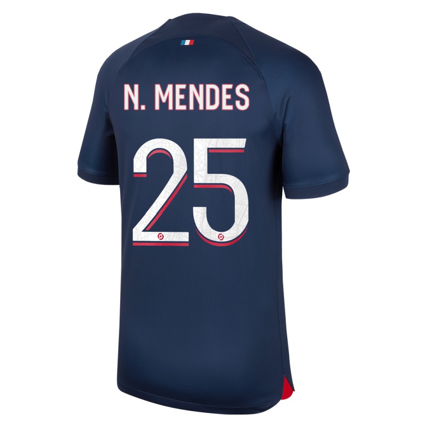 Niño Fútbol Camiseta Nuno Mendes #25 Azul Rojo 1ª Equipación 2023/24