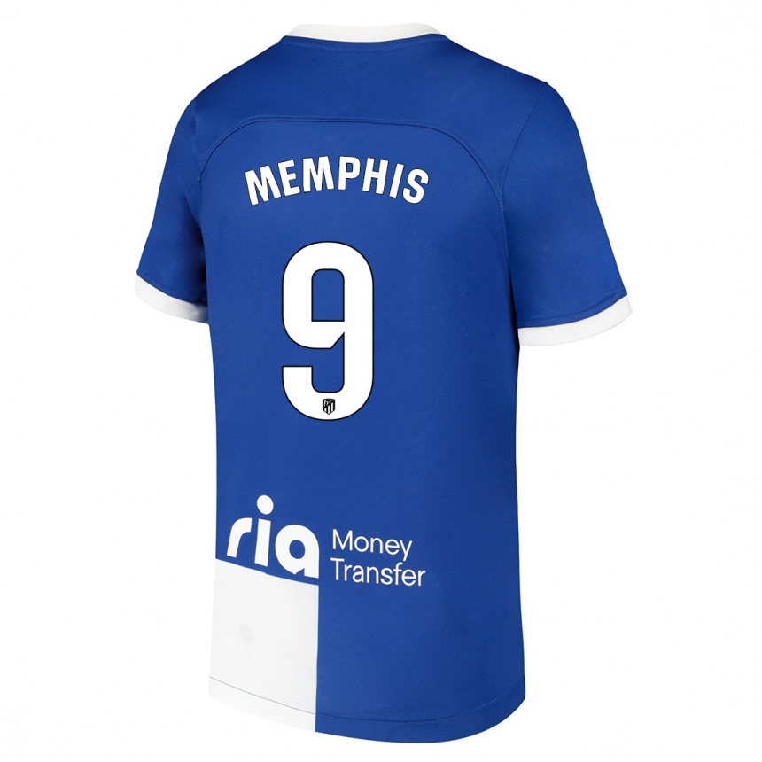 Niño Fútbol Camiseta Memphis Depay #9 Azul Blanco 2ª Equipación 2023/24