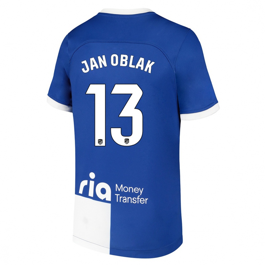 Niño Fútbol Camiseta Jan Oblak #13 Azul Blanco 2ª Equipación 2023/24