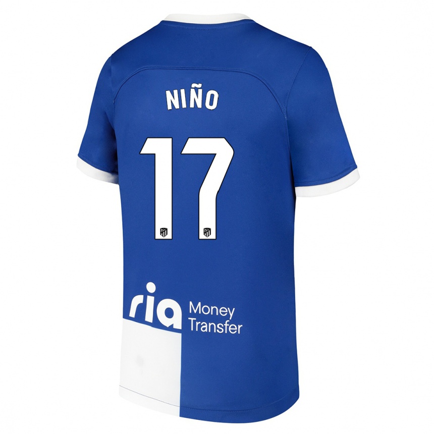 Niño Fútbol Camiseta Adrián Niño #17 Azul Blanco 2ª Equipación 2023/24