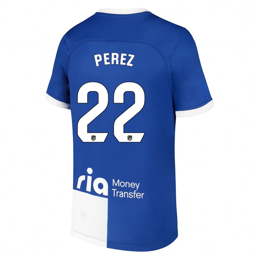 Niño Fútbol Camiseta Pablo Pérez #22 Azul Blanco 2ª Equipación 2023/24