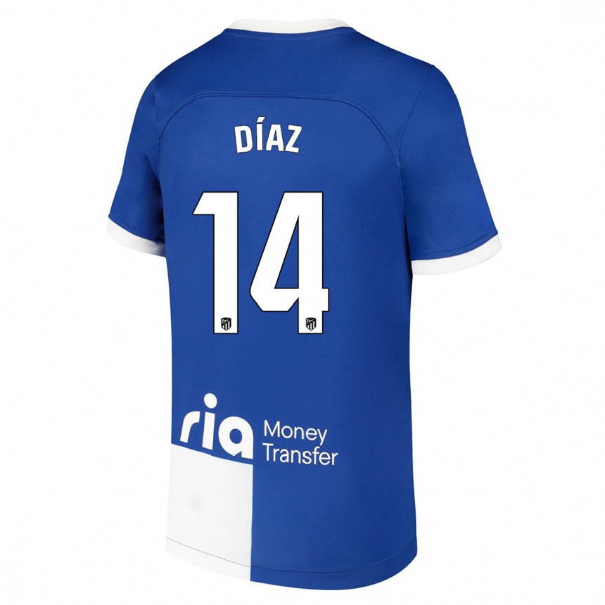 Niño Fútbol Camiseta Javier Díaz #14 Azul Blanco 2ª Equipación 2023/24