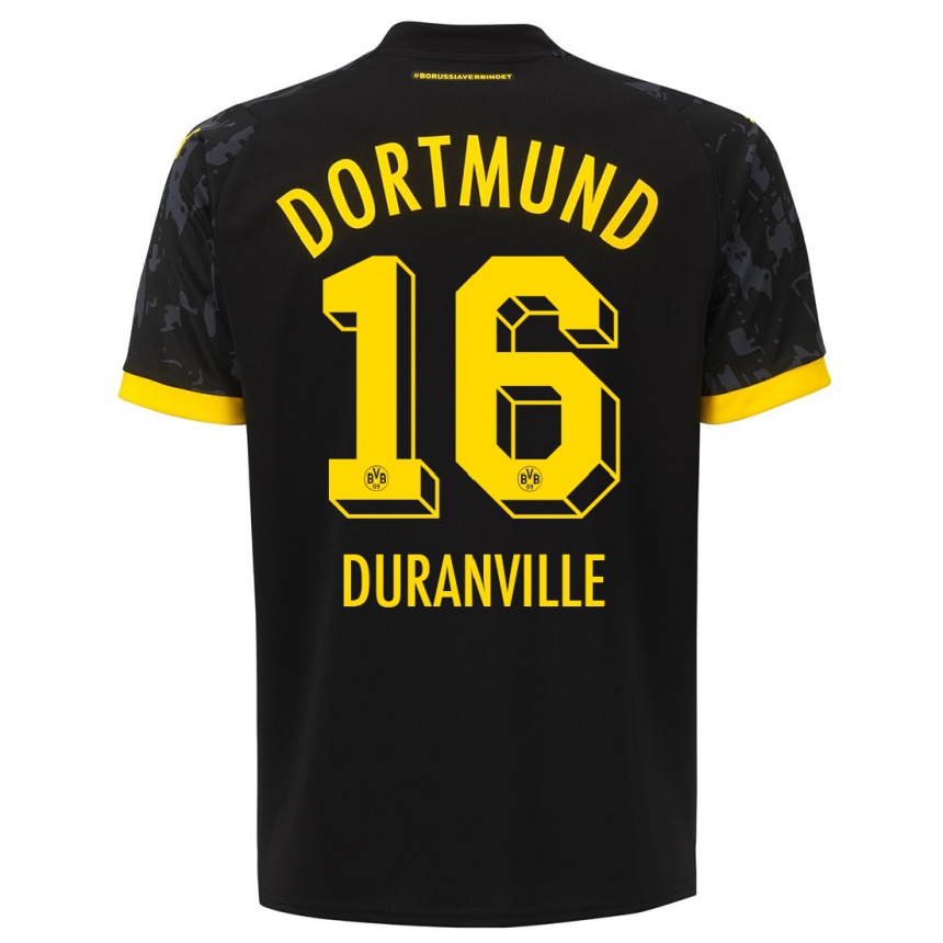 Niño Fútbol Camiseta Julien Duranville #16 Negro 2ª Equipación 2023/24