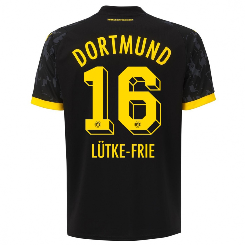 Niño Fútbol Camiseta Dennis Lütke-Frie #16 Negro 2ª Equipación 2023/24