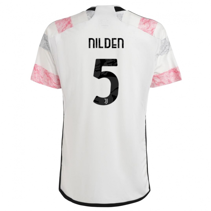 Niño Fútbol Camiseta Amanda Nilden #5 Blanco Rosa 2ª Equipación 2023/24