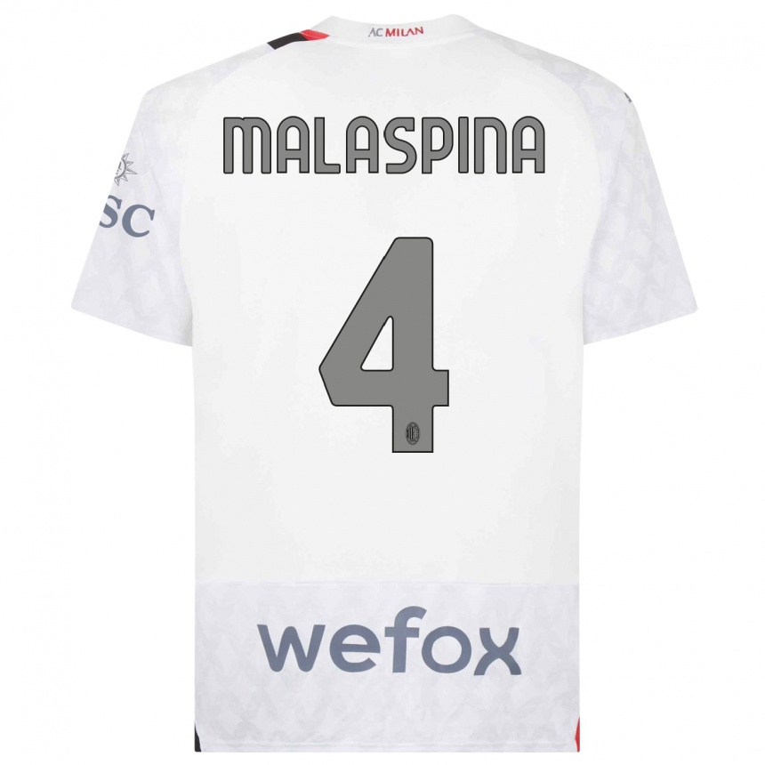 Niño Fútbol Camiseta Mattia Malaspina #4 Blanco 2ª Equipación 2023/24