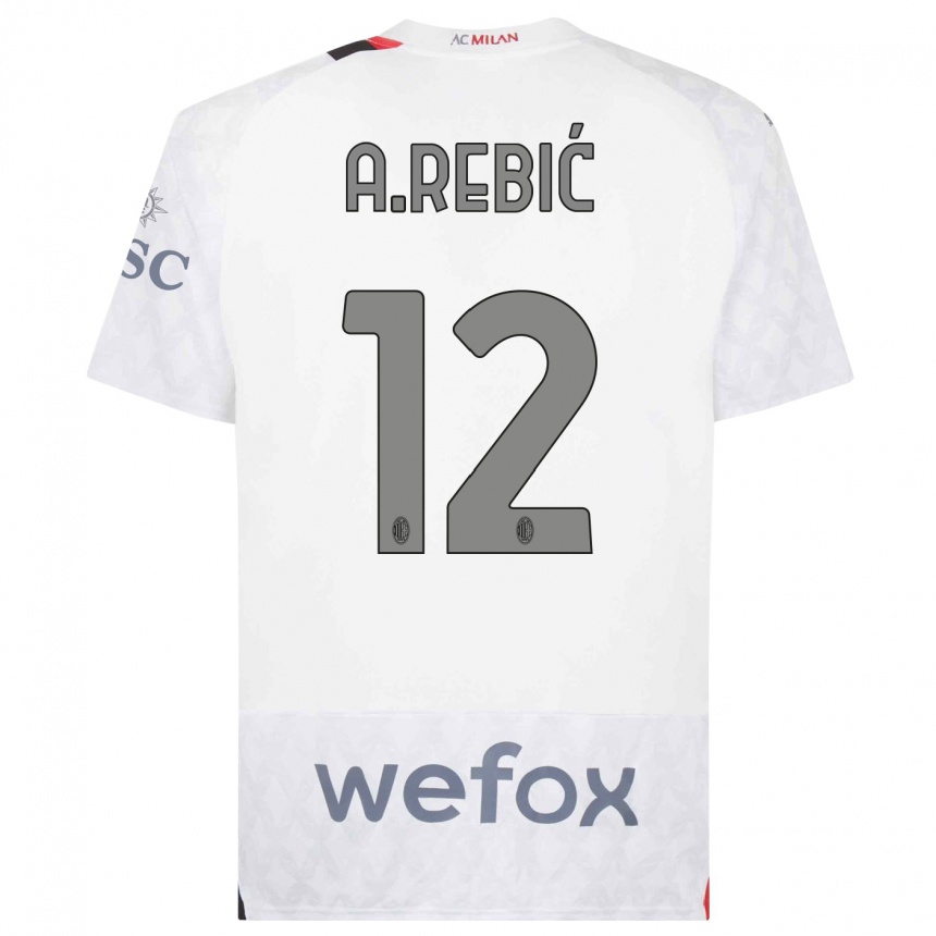 Niño Fútbol Camiseta Ante Rebic #12 Blanco 2ª Equipación 2023/24