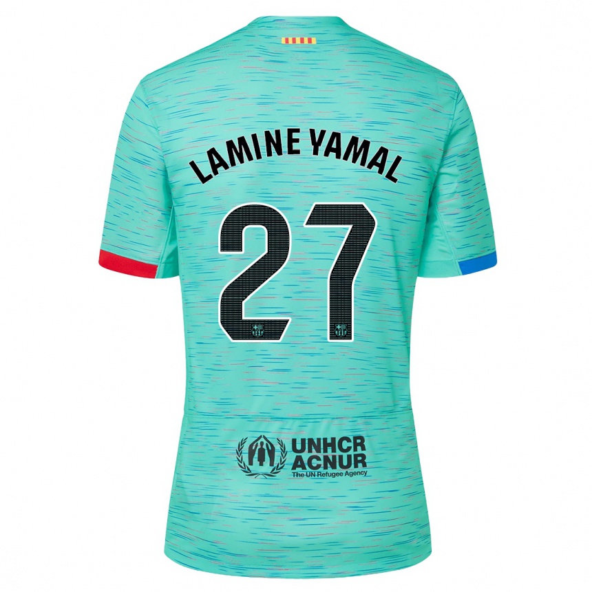 Niño Fútbol Camiseta Lamine Yamal #27 Aguamarina Clara Equipación Tercera 2023/24