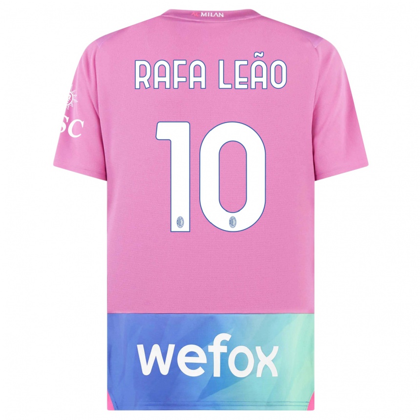 Niño Fútbol Camiseta Rafael Leao #10 Rosado Morado Equipación Tercera 2023/24