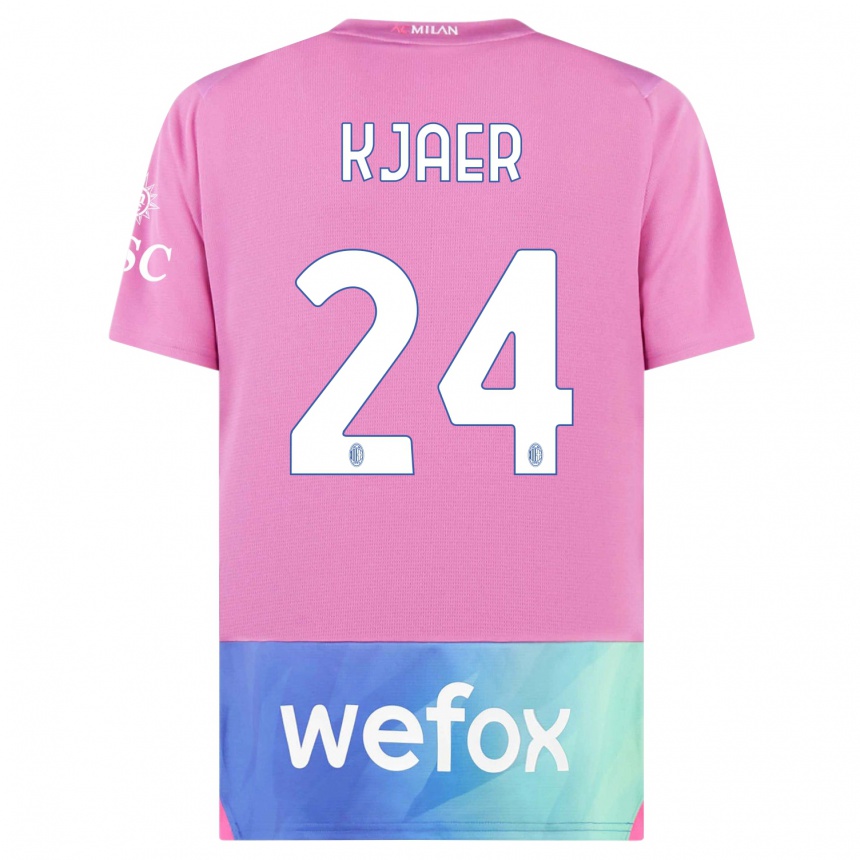 Niño Fútbol Camiseta Simon Kjaer #24 Rosado Morado Equipación Tercera 2023/24