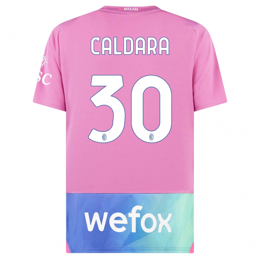 Niño Fútbol Camiseta Mattia Caldara #30 Rosado Morado Equipación Tercera 2023/24