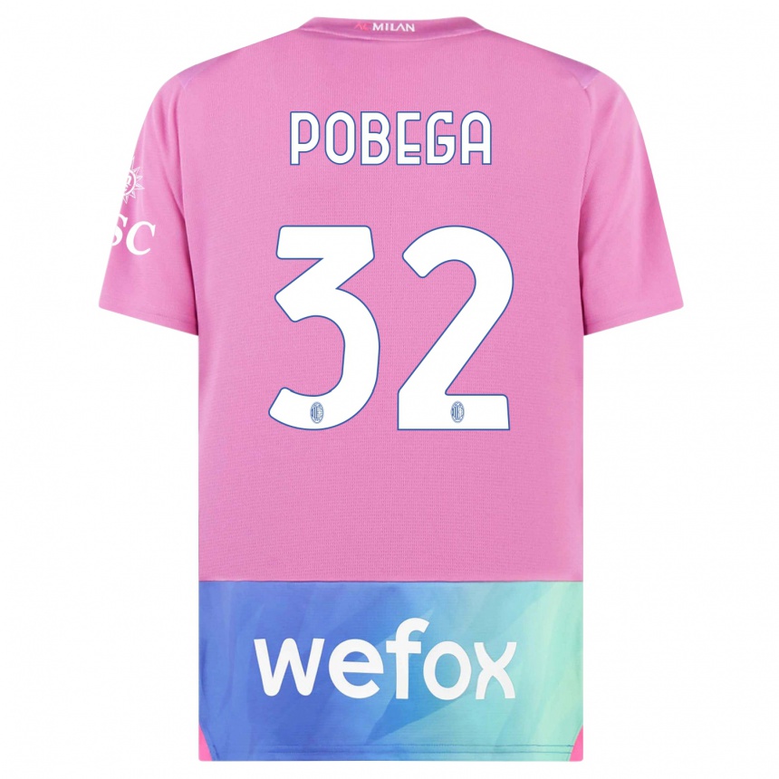 Niño Fútbol Camiseta Tommaso Pobega #32 Rosado Morado Equipación Tercera 2023/24