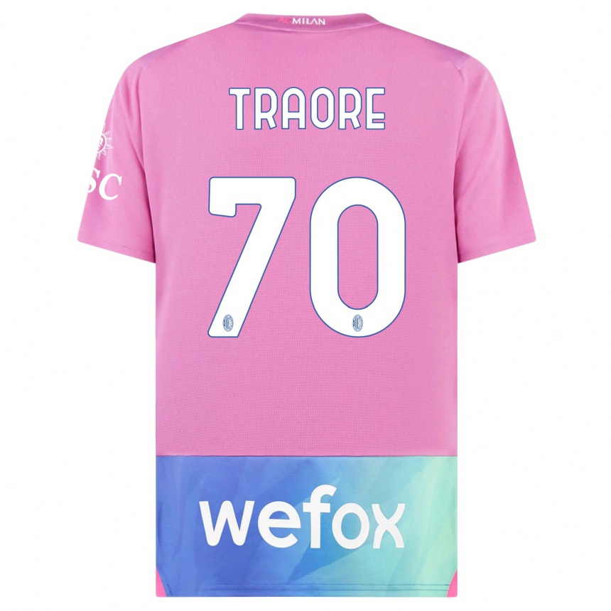 Niño Fútbol Camiseta Chaka Traore #70 Rosado Morado Equipación Tercera 2023/24