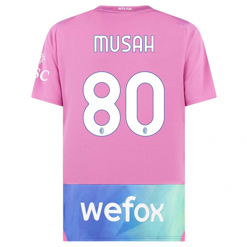 Niño Fútbol Camiseta Yunus Musah #80 Rosado Morado Equipación Tercera 2023/24