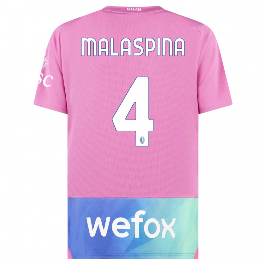 Niño Fútbol Camiseta Mattia Malaspina #4 Rosado Morado Equipación Tercera 2023/24