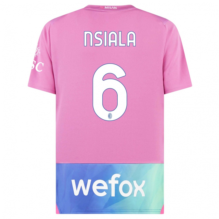 Niño Fútbol Camiseta Clinton Nsiala #6 Rosado Morado Equipación Tercera 2023/24