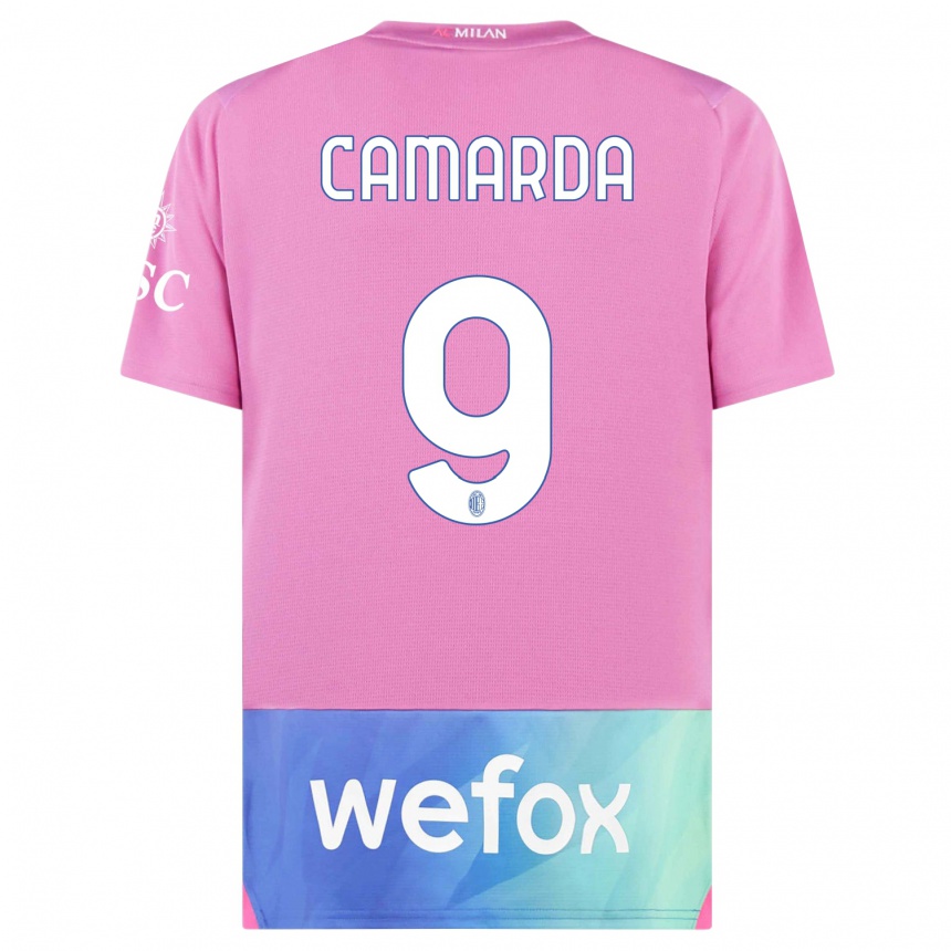 Niño Fútbol Camiseta Francesco Camarda #9 Rosado Morado Equipación Tercera 2023/24