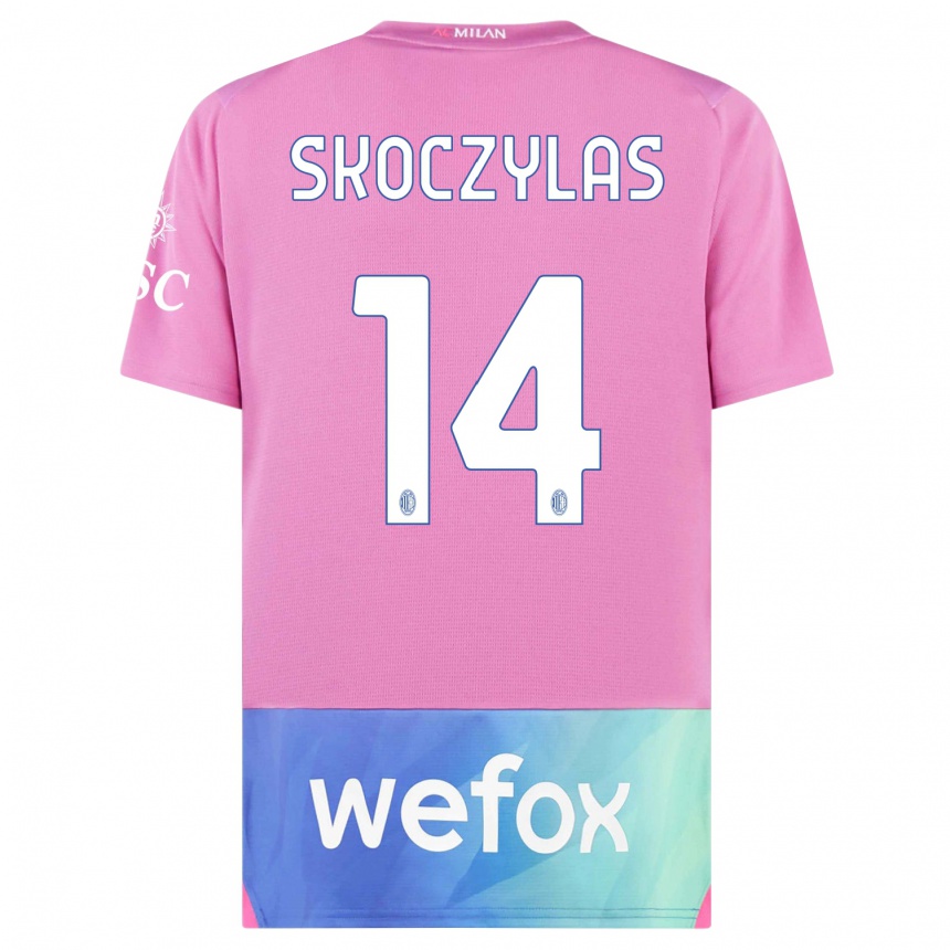 Niño Fútbol Camiseta Mateusz Skoczylas #14 Rosado Morado Equipación Tercera 2023/24