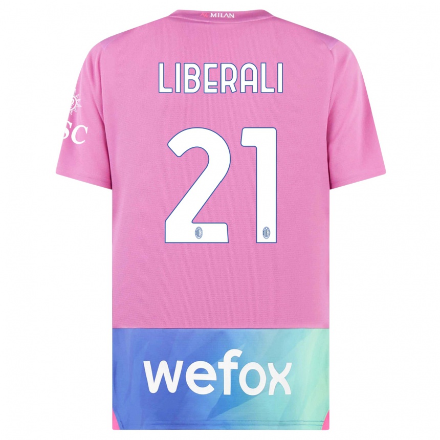 Niño Fútbol Camiseta Mattia Liberali #21 Rosado Morado Equipación Tercera 2023/24