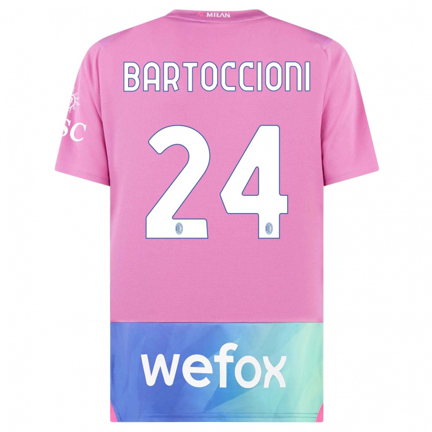 Niño Fútbol Camiseta Andrea Bartoccioni #24 Rosado Morado Equipación Tercera 2023/24