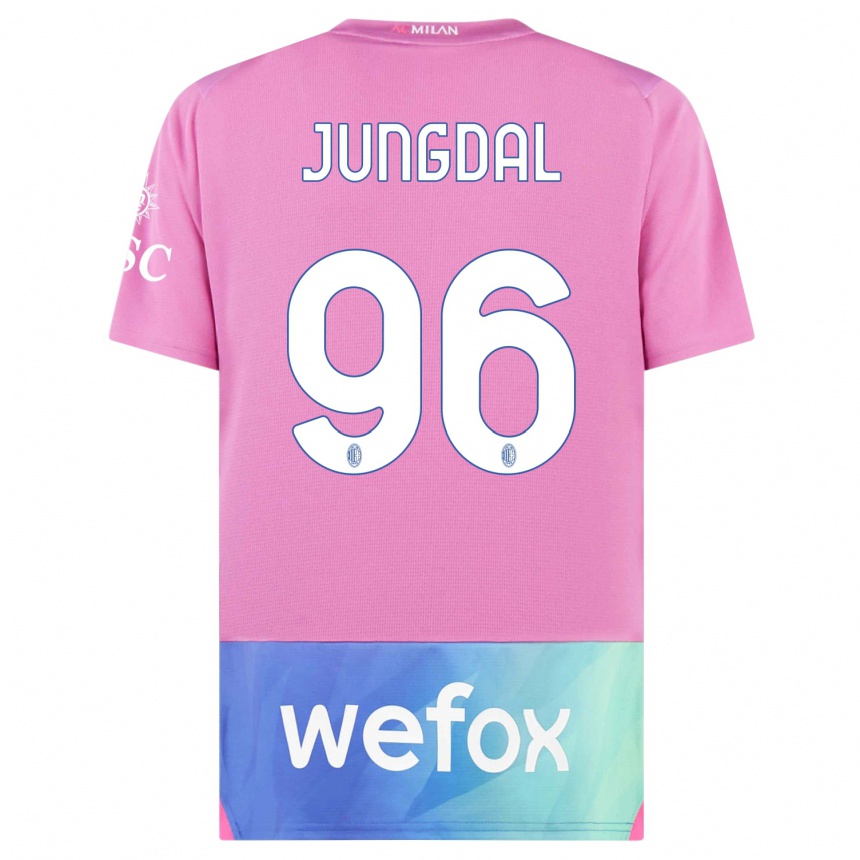 Niño Fútbol Camiseta Andreas Jungdal #96 Rosado Morado Equipación Tercera 2023/24