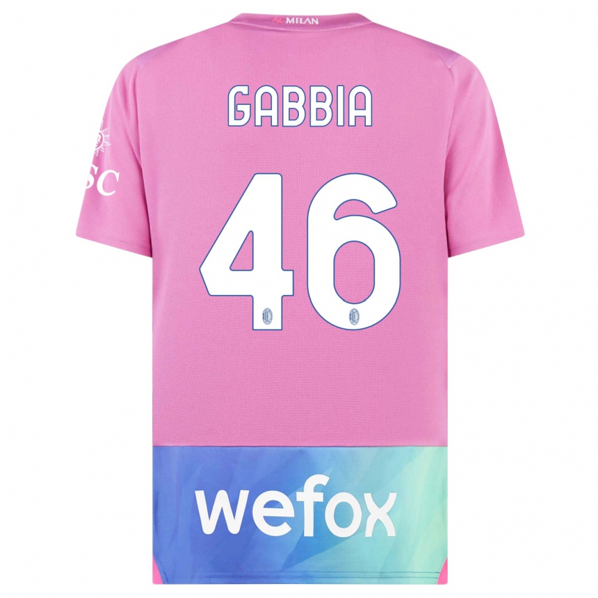 Niño Fútbol Camiseta Matteo Gabbia #46 Rosado Morado Equipación Tercera 2023/24