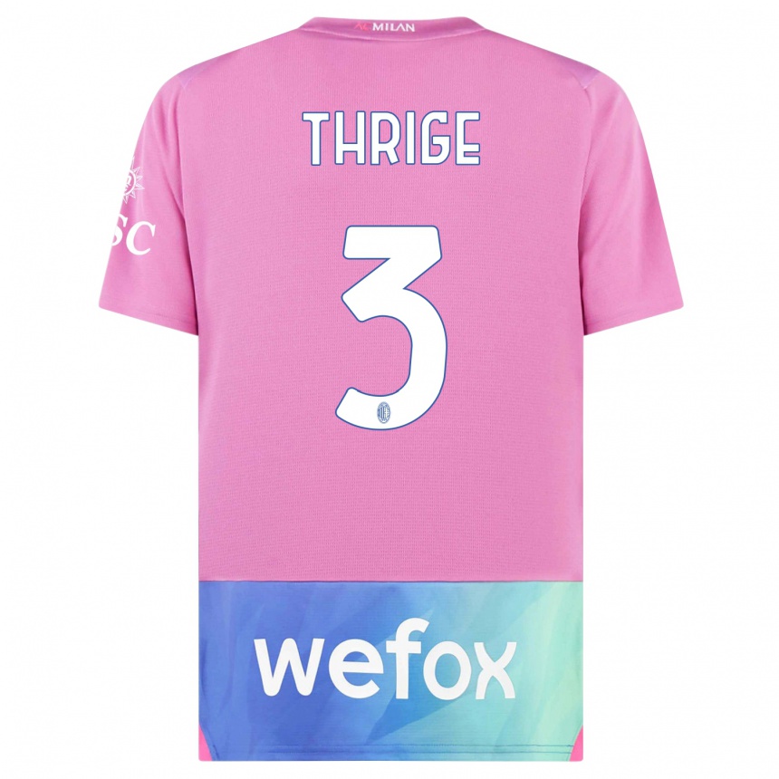 Niño Fútbol Camiseta Sara Thrige #3 Rosado Morado Equipación Tercera 2023/24