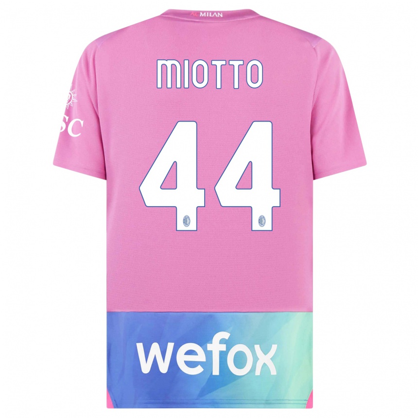 Niño Fútbol Camiseta Giorgia Miotto #44 Rosado Morado Equipación Tercera 2023/24