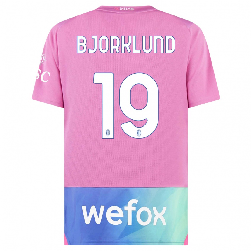 Niño Fútbol Camiseta Lukas Bjorklund #19 Rosado Morado Equipación Tercera 2023/24