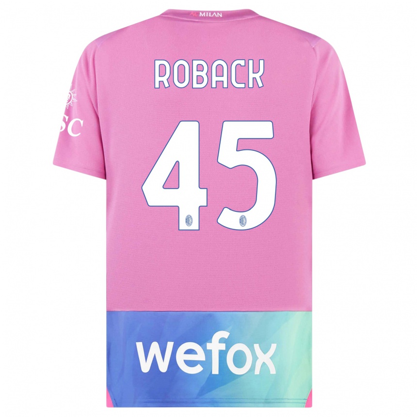 Niño Fútbol Camiseta Emil Roback #45 Rosado Morado Equipación Tercera 2023/24